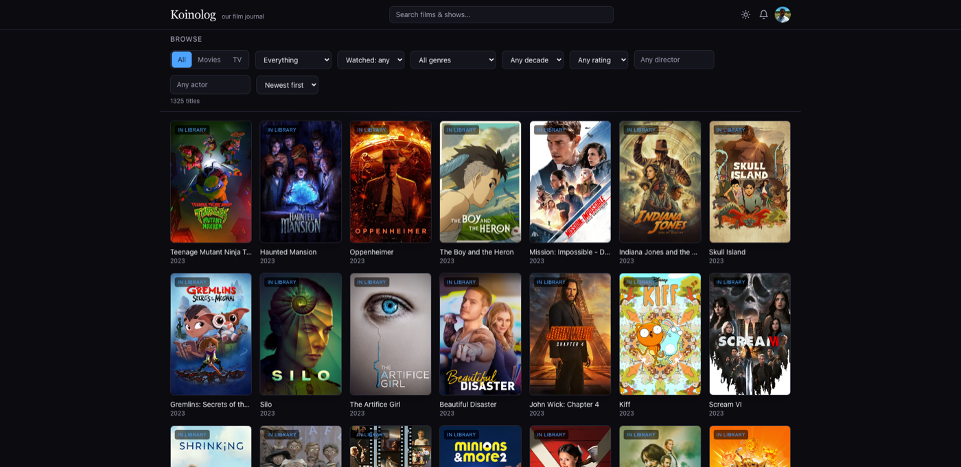 Browsing your library in Koinolog, owned titles first